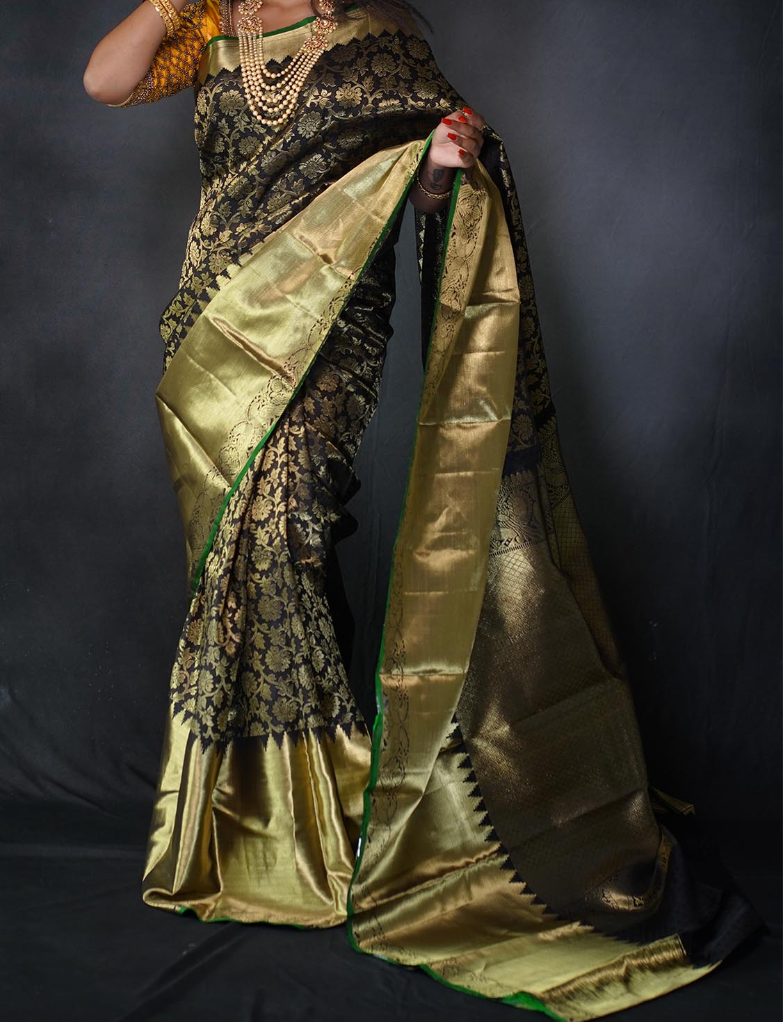 black kanchipuram silk saree